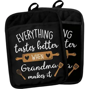 Grandma Gifts Pot Holders with Pockets, Nana Kitchen Gifts, Everything Tastes Better When Grandma Makes It Pot Holders Heat Resistant Oven Mitts Hot Pads for Kitchen Baking Cooking