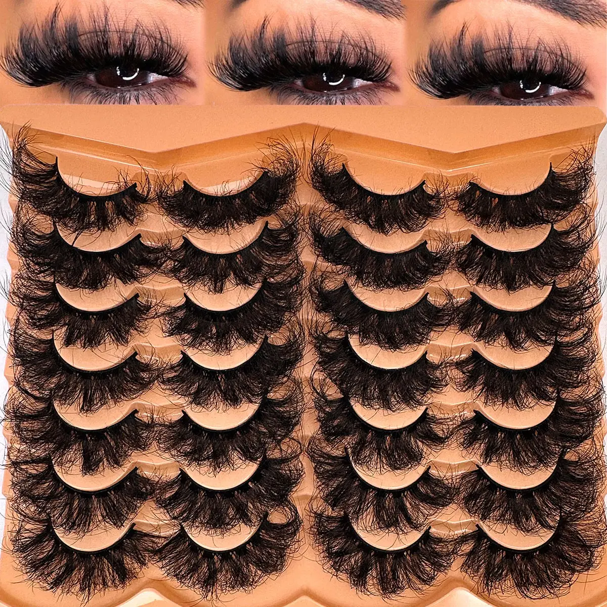 14 Pairs Dense Curled Volumized False Eyelashes, Soft Fluffy Artificial Mink Lashes, 3D Dramatic Messy Mink Lashes, Reusable Beauty Makeup, Dramatic Volume Eyelash