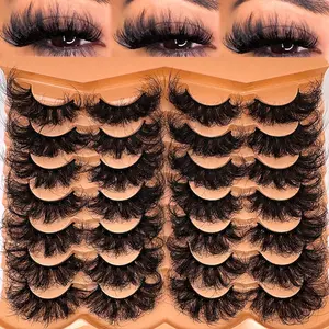 14 Pairs Dense Curled Volumized False Eyelashes, Soft Fluffy Artificial Mink Lashes, 3D Dramatic Messy Mink Lashes, Reusable Beauty Makeup, Dramatic Volume Eyelash