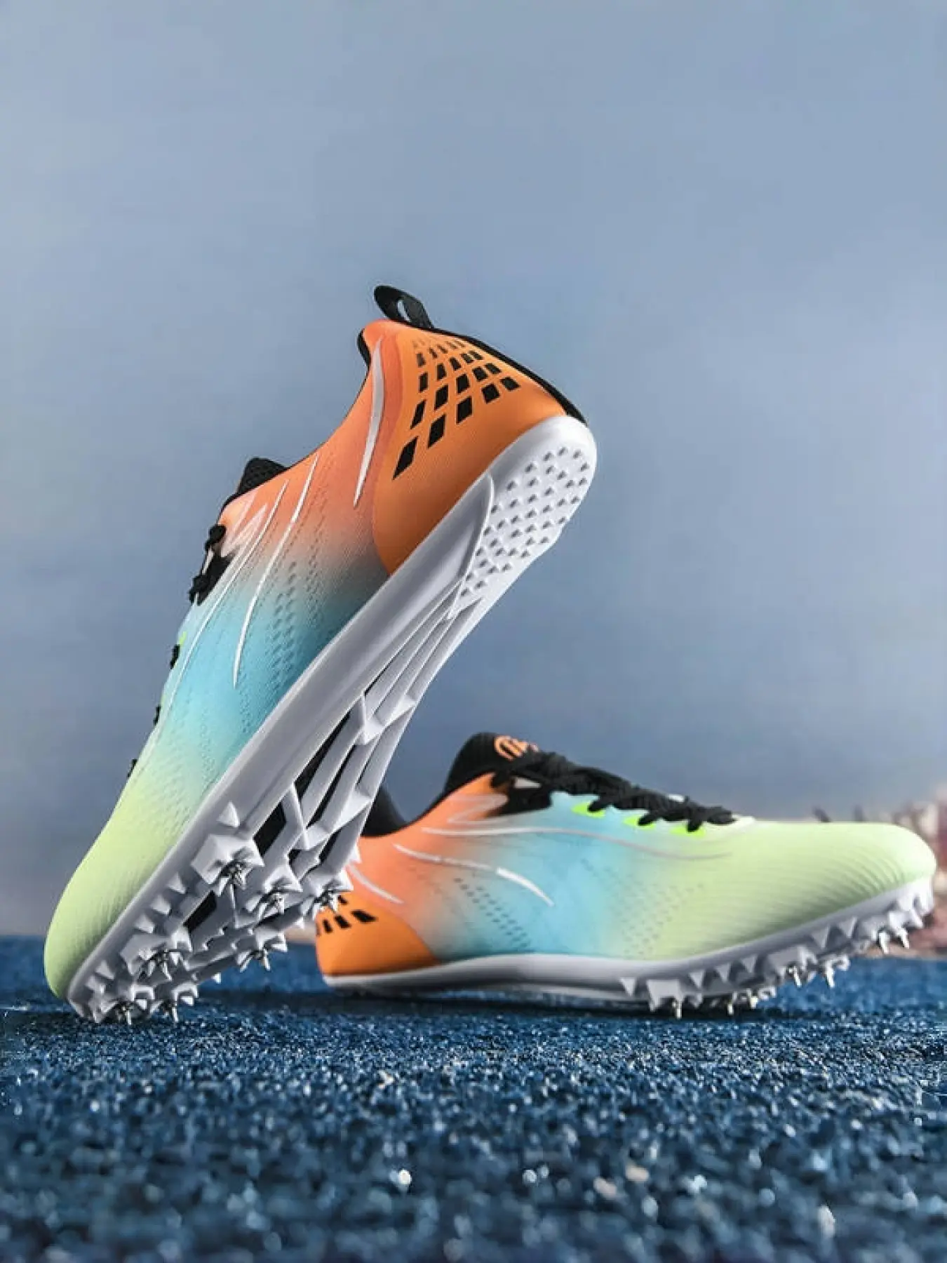 Parent-child Orange-Green Gradient Detachable-Spikes Track and Field Shoes, Racing Style, Breathable Mesh Material, Strong Grip & Multi-field Adaptation, Ideal for Parent-child Track and Field Training & Competitions, Athletic Shoes, Athletic Footwear