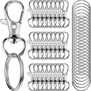50pcs Alloy Keychains with Rings and Rotating Lobster Clasps, Backpack Accessories and Toy Hook Decoration Set