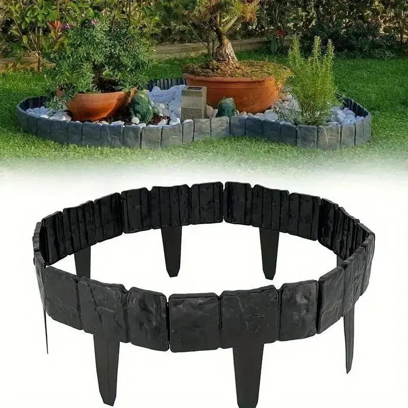 Garden Edging Fence, Interlocking Stone Effect Border for Flower Beds, Lawn & Patio Decoration, Garden Accessories, Garden Supplies, Durable and Easy to Install, Natural Look Enhancement