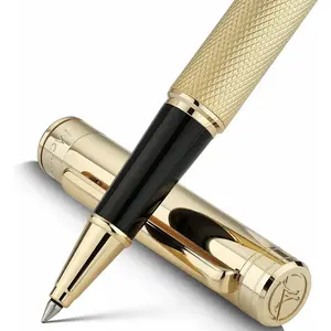 Gold Rollerball Pen, Stunning Luxury Pen with Mesh Texture Design and 24K Gold Finish, Fancy Gift Set for Men & Women, Business Signature, Executive, Office, Nice Fancy Designer Pens