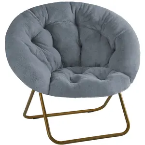 Comfy Saucer Chairs, Faux Fur Lounge Chair for Bedroom Living Room Flexible Folding Seat for Kids Teens Adults, Soft Padded and Metal Frame Modern for Home Office, X-Large, Dark Grey Comfortable disc chairs faux fur furniture bedroom living room adult siz