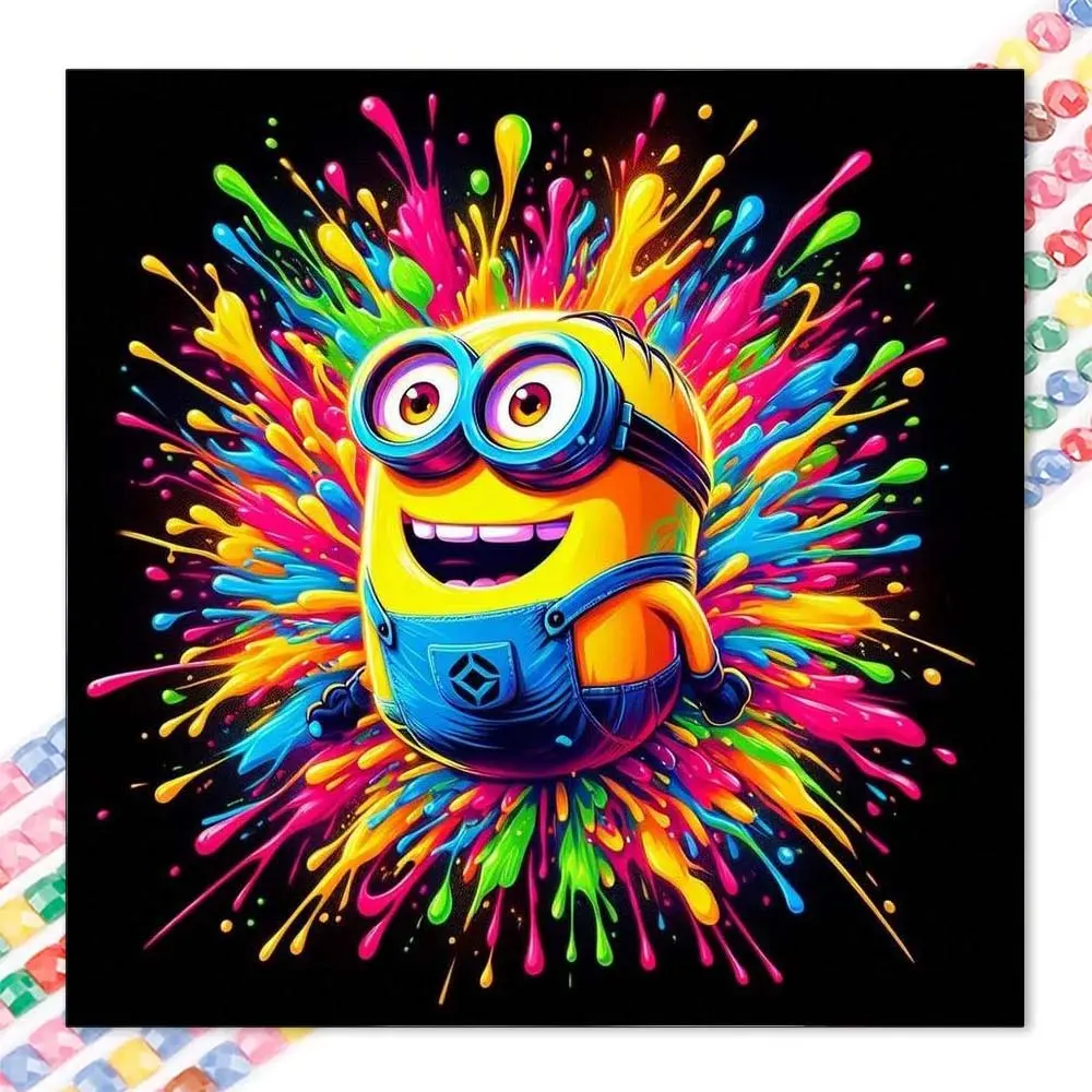 1 DIY diamond painting kit, 5D diamond art set, DIY decoration, Minions, color splash, black background. Diamond painting kit full round drill, mosaic, diamond art, DIY art home decor, suitable for Christmas. Diamond Art Tools