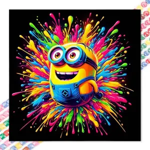 1 DIY diamond painting kit, 5D diamond art set, DIY decoration, Minions, color splash, black background. Diamond painting kit full round drill, mosaic, diamond art, DIY art home decor, suitable for Christmas. Diamond Art Tools
