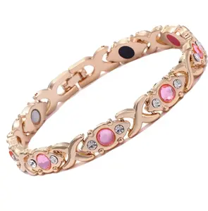 Trendy Magnetic Energy Bracelet for Women, Eco Alloy Inlaid with Pink Rhinestones, Adjustable Design. Perfect Gift Choice for Valentine's Day and Christmas.