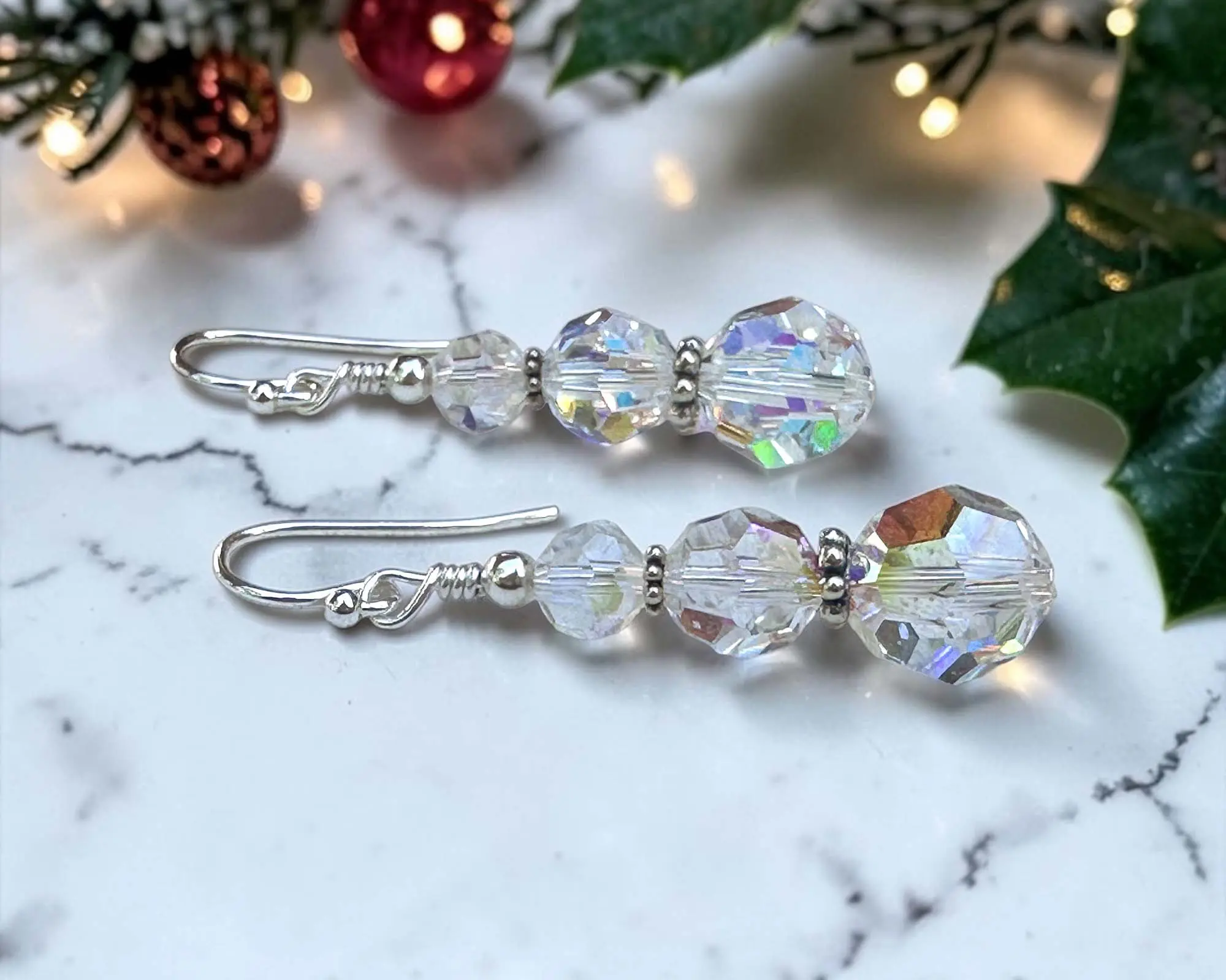 Elegant Christmas Swarovski Crystal Drop Sterling Silver Earrings