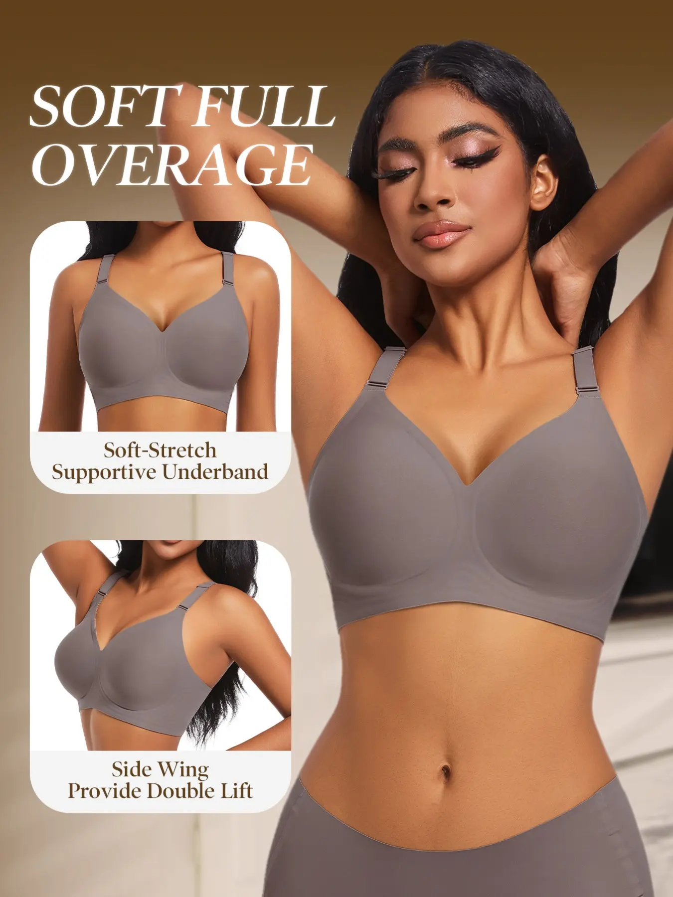Women's V-Shape Seamless Bra, No Steel Ring Nude Feel Innerwear, Soft Cushioned Lift Bras for Daily Comfort Breathable, Everyday Bras, Seamless Vneck Bra