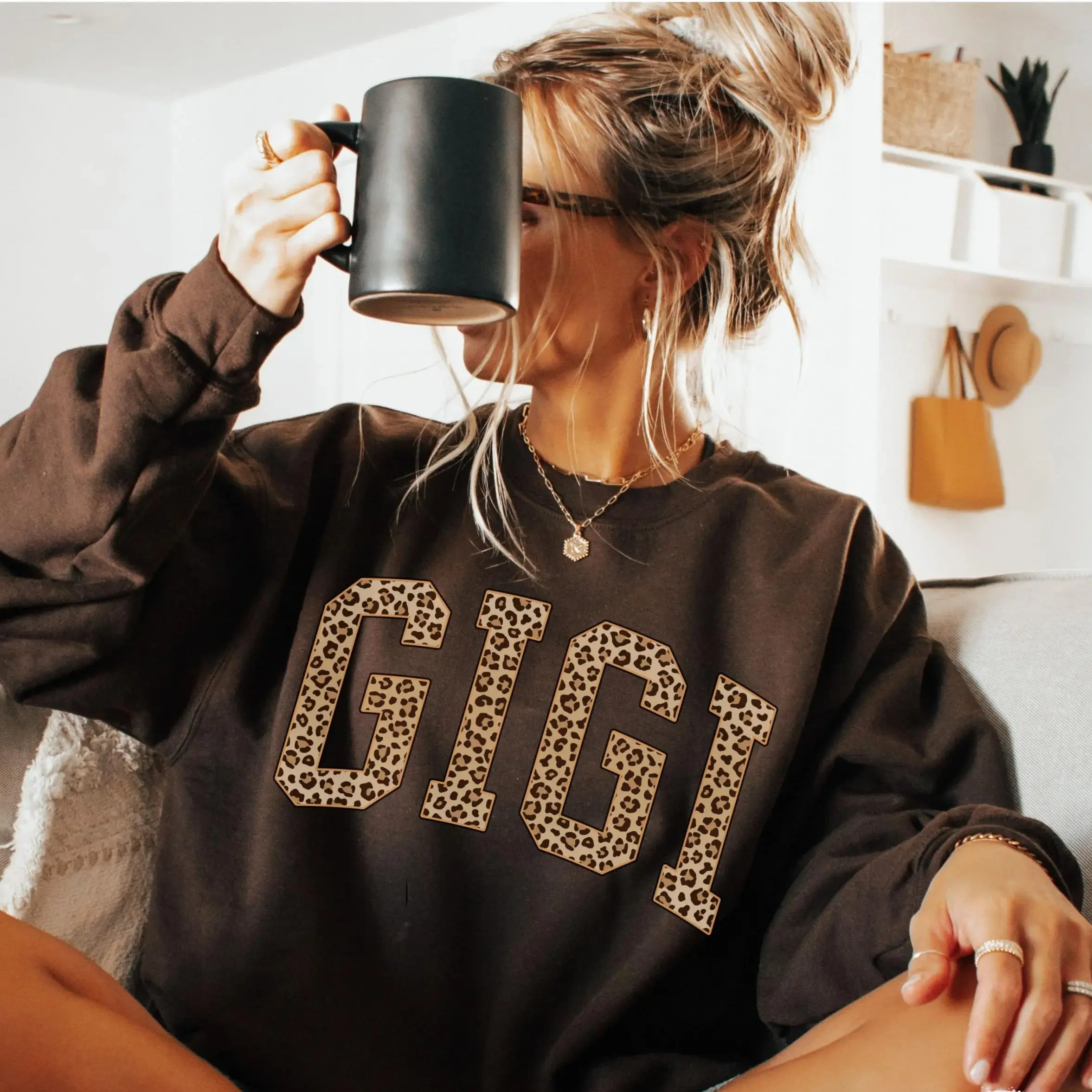 Gigi Sweatshirt, Gigi Leopard Print Sweatshirt, Christmas Pullover Sweatshirt For Women