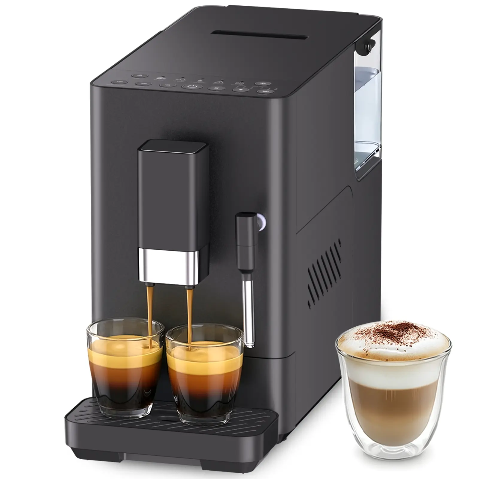 【DFYD】COWSAR Coffee Machine with Automatic Milk Frother, All-in-One Smart Espresso Maker for Cappuccino & Latte, Built-in Conical Grinder & Intelligent Reminder, Removable Brewer & Water Tank (Black)