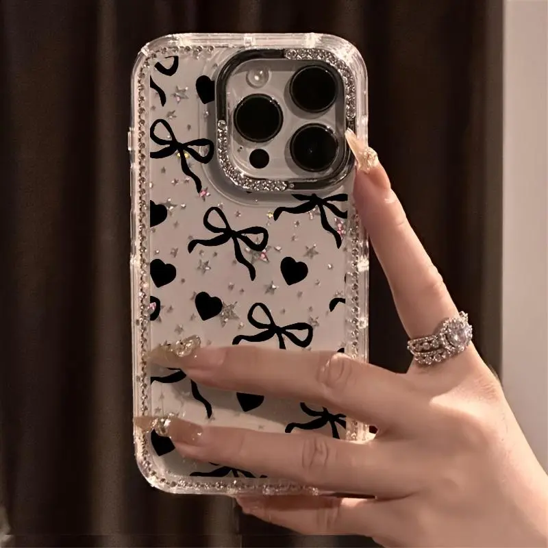 Luxury Rhinestone Fashion Phone Case, Transparent Sparkling Diamond Frame Star Case Anti-Drop Cover, Compatible with Phone 17 Pro Max/17 Air/16/15/14 Plus/13/12/11, Christmas Gift, New Year Gift, Easter Gift, Halloween Gift, for Friends