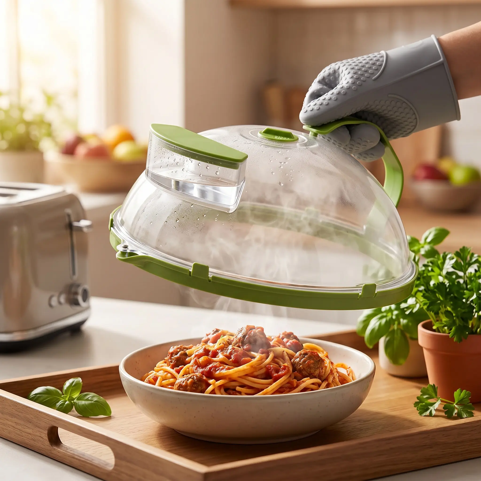 Microwave Splatter Cover with Water Steamer 10 Inch Clear Food Cover Lid, Steam Vent Splatter Guard for Plates, Bowls & Microwave Reheating