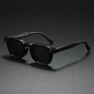 Vintage Square-Frame Sunglasses: Black Acetate Frame, Rivet-Detailed Temples, Dark Tinted Lenses Rimless-Inspired Stylish Sunglasses