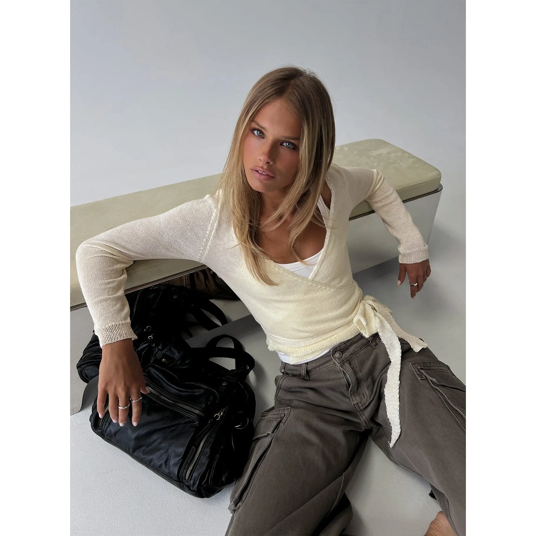 Tonee Sheer Wrap Knit Cardigan Butter Cream