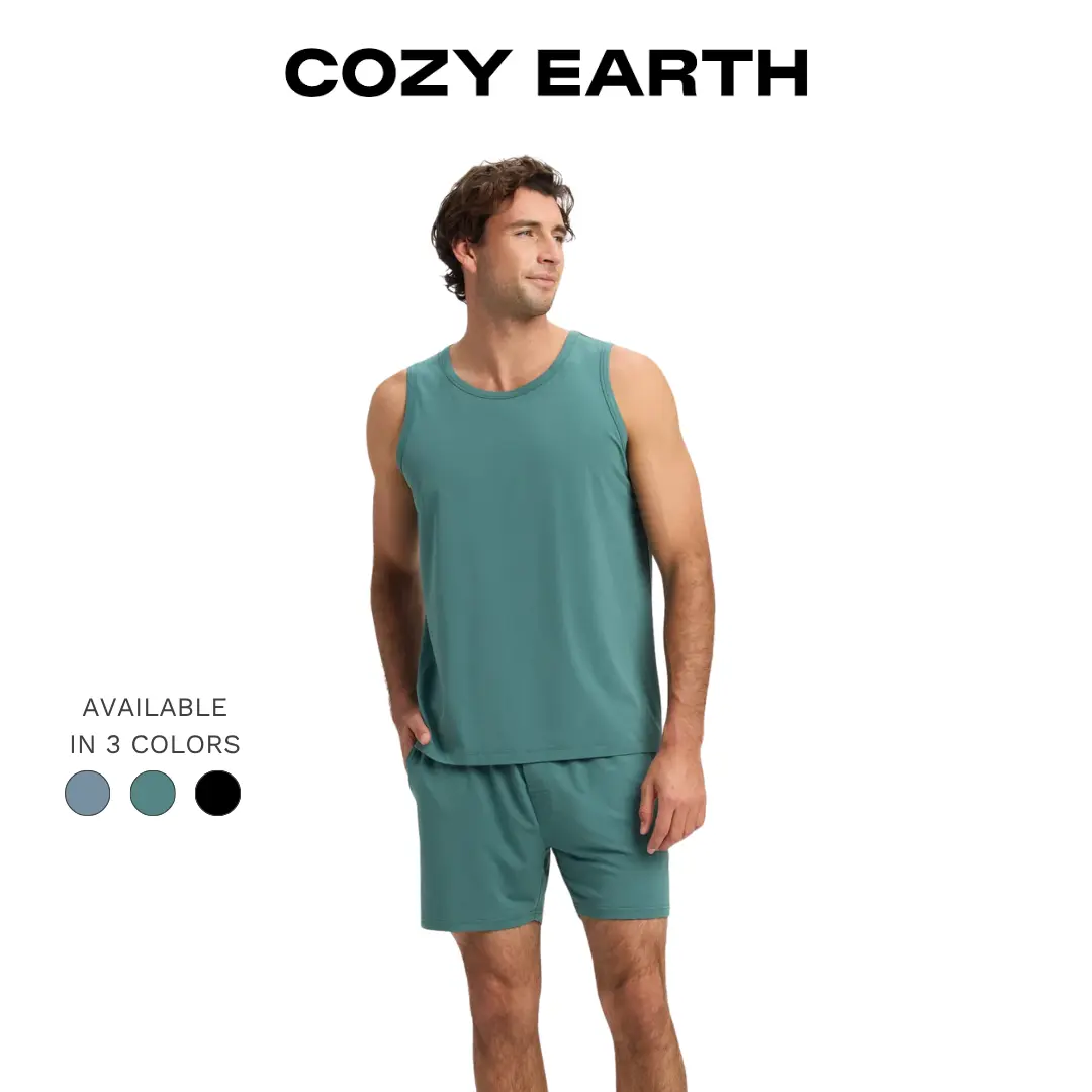 Cozy Earth Men’s First Layer Pajama Tank & Short Set | Ultra-Soft Bamboo Viscose & Supima Cotton Lounge Set