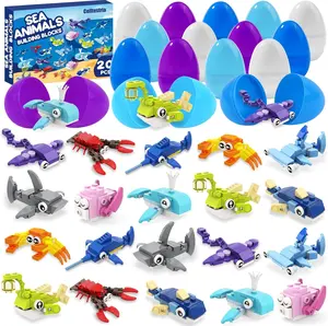 Easter Gift 20pcs Prefilled with Easters Eggs Building Blocks, Marine Animals Easters Building Gifts Toys for Kids Easters Basket Stuffers for Boy Girl School Classroom Prizes Hunt Supplies Party Favors