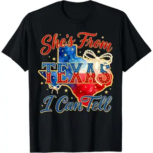 100%cotton She's from Texas I Can Tell Retro Vintage Texas Girl Flag T-Shirt