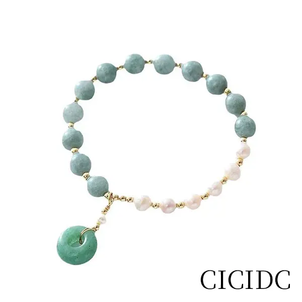 Jade Pearl Bracelet, Gemstone Charm Beaded Bracelet, Elastic Bracelet, Bracelet for Women