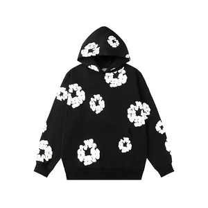 Y2K Harajuku Casual Loose Hoodie with Flower Print for Men and Women Unisex Long Sleeve Floral Pullover Versatile Casual Sweatshirt Menswear Tops Los Boyz Merch Sold Black Spring Fall Loose Pocket Rib Knit Halloween Christmas