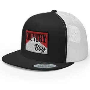 RIVEMUG NG Country Boy Embroidered Flat Bill Trucker Hat High Crown Adjustable Cowboy  Western Rodeo Cap