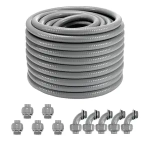VEVOR 3/4-Inch Flexible Electrical Conduit, 100 ft, PVC Liquid-Tight Conduit Non-Metallic with 5 Straight and 5 90-Degree Conduit Connector Fittings, for Air Conditioning Motor Controller Pump, IP65