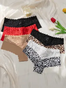 Women's Lace Half-Transparent Low-Waist Underwear, Breathable Ice Silk Elegant Comfort Panties, Perfect for Dating & Daily Wear, Pack of 5, Low Waist Design