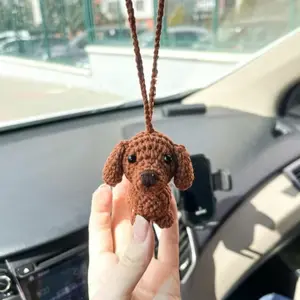 Handmade Crochet Cute Dog Car Mirror Ornament, Car Interior Decoration, Car Hanging Accessory, Car Accessories, Bag Pendant, Adorable Pet Charm