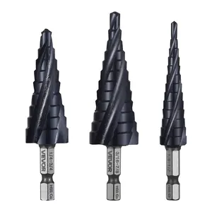 VEVOR Step Drill Bit Set, Summervibes,Summervibes, 1/8 - 7/8 inch, 3 Pieces Step Drill Bits, 1/4 inch Hex Shank, TiAlN Coating Cobalt HSS High Speed Steel, for Metal, Stainless Steel, Aluminum, Wood, Plastic, Fiberglass