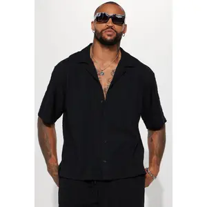 Check My Bank Statement Knit Short Sleeve Button Up - Black