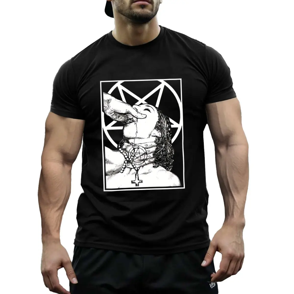 Men's Essential Satanic Nun Graphic T-Shirt - 100 Cotton, Short Sleeve, Crew Neck in Black with White Print Casual & Comfortable for All Seasons