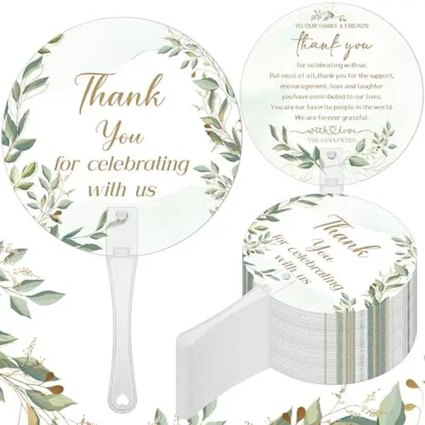 100 Pcs Wedding Hand Fans for Guests Bulk Thank You for Celebrating with Us Plastic Decorative Fans with Handle, Perfect Bridal Shower Ceremony Party Favor