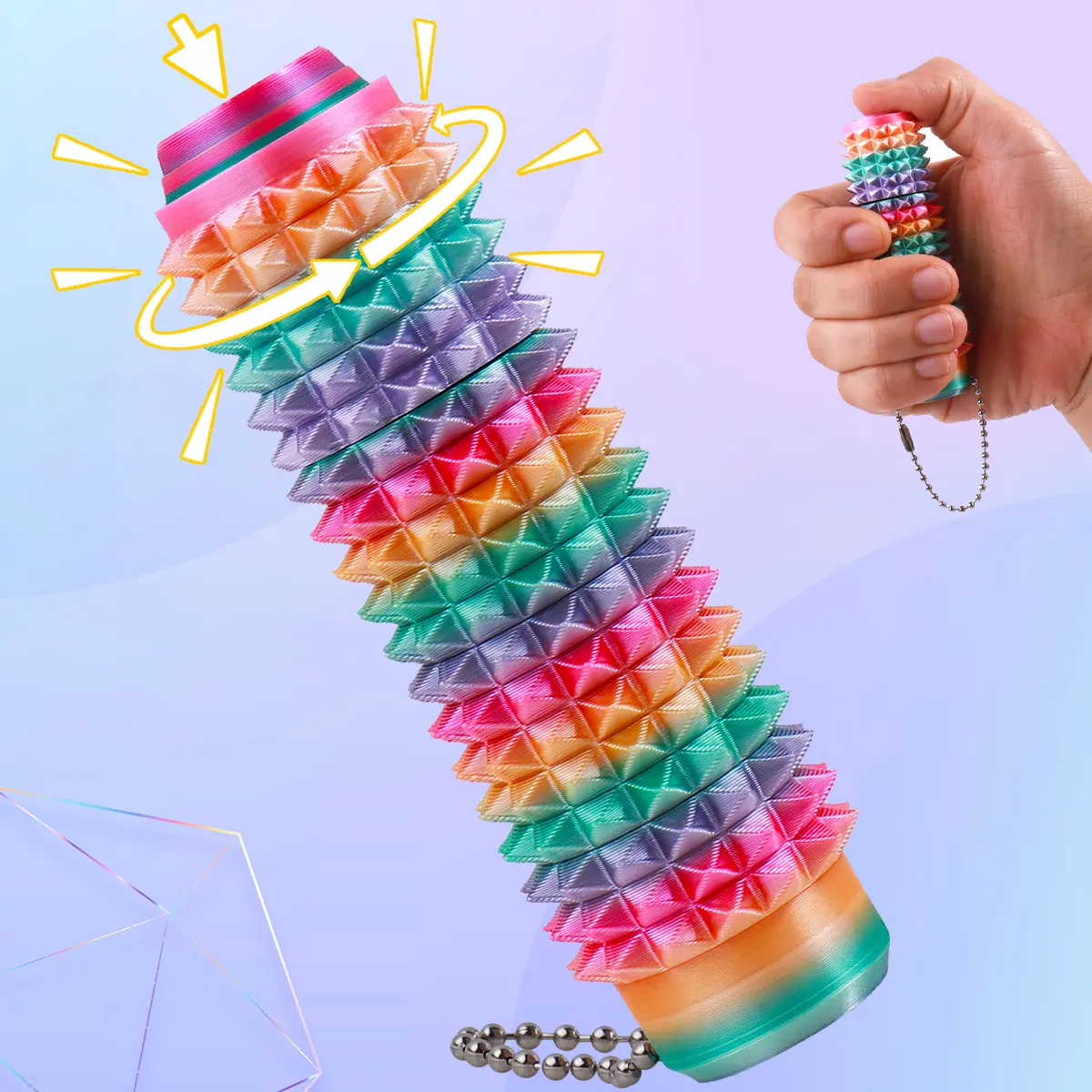 3D Printed Firm Plastic Spike ASMR Fidget Toy, Portable Stress Relief Toy for ADHD Anxiety Relief & Pain Stimulation, Mental Health Gift Key Clip Body Care Tool, Fidget Toys, Mental Health Gifts