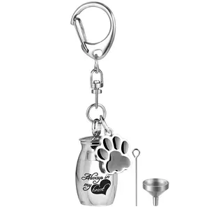 OIDEA Paw Print Pet Keepsake Keychain for Men and Women, Stainless Steel Openable Mini Locket Key Ring, Dog Cat Memorial Gift