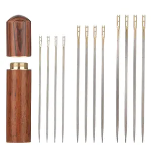 30-Count Self-Threading Needles with Wooden Needle Case | Easy-to-Thread | Multi-Purpose Household Hand Sewing Needles | Home Sewing Supplies | Ideal for DIY, Embroidery, Mending & Sewing Projects