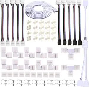 1Set Durable LED Strip Connector Kit, 4Pin 10mm LED Strip Connectors | LED Connector Kit, Easy Installation, No-Solder Adapter, Connector Terminal Extension for 5050 RGB(NOT RGBIC) LED Strips