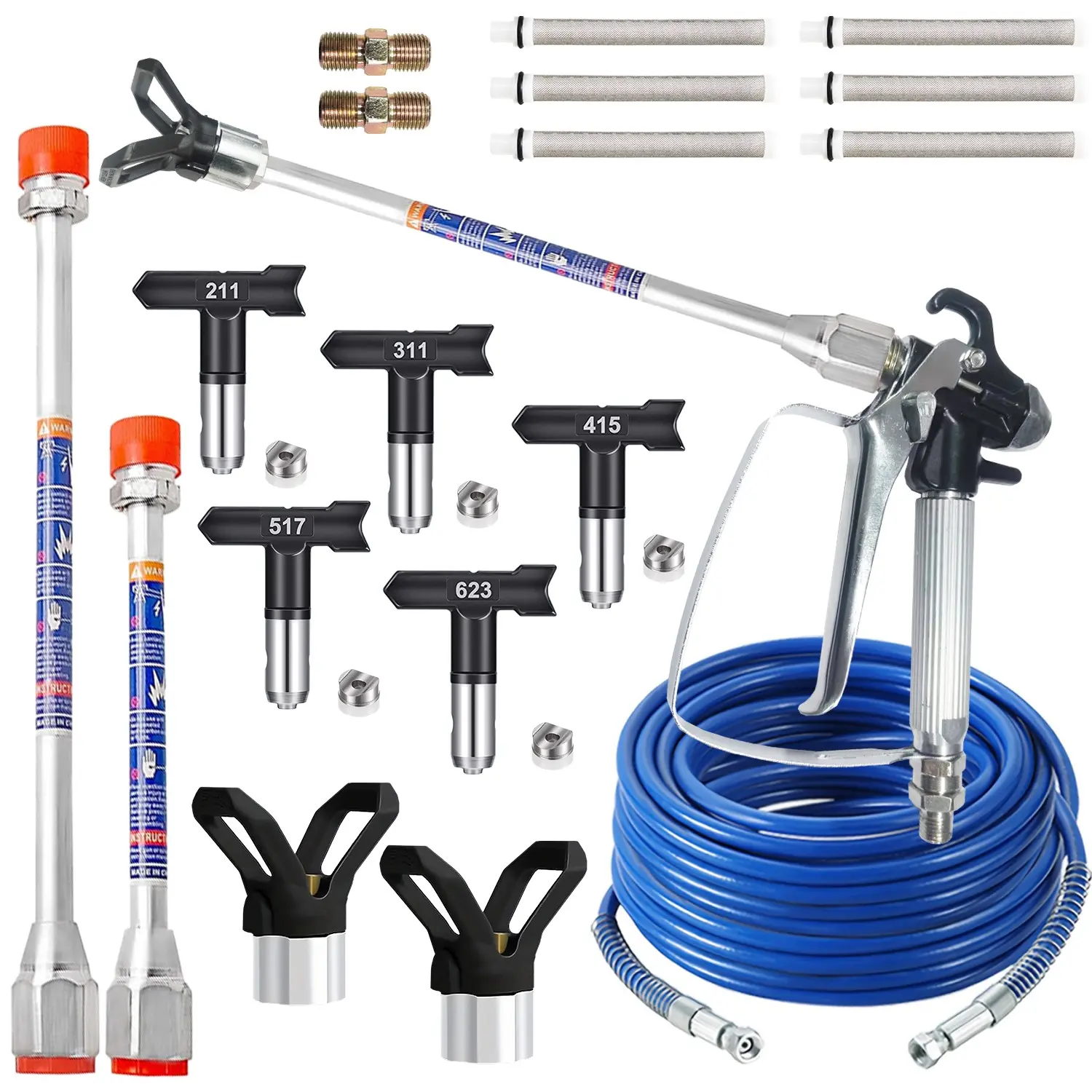 19-Piece Airless Sprayer Kit, Professional Painting Tool Set, Paint Spraying Tool, Paint Sprayer Accessories, Paint Sprayer For House Painting, Includes 24.6ft High-Pressure Hose, Spray Gun, Nozzles, Filters, Connectors, Guards, Extensions