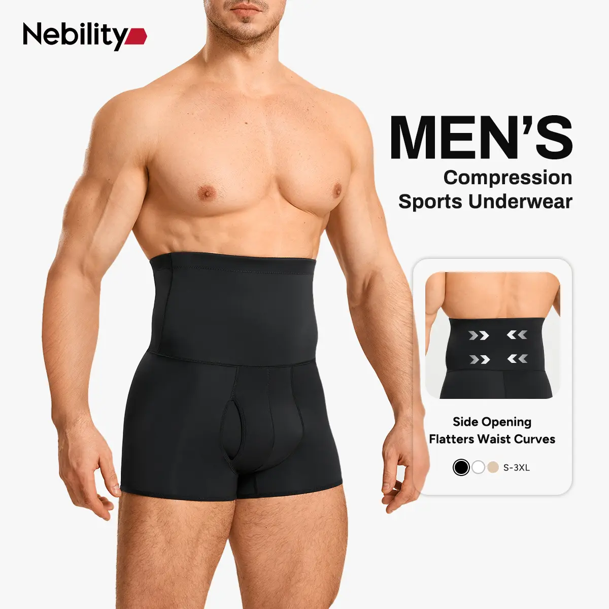 【2 pack】Nebility Men's High Waist Shapewear Boxer Briefs - Tummy Control Body Shaper Compression Underwear, Seamless Belly Girdle, Anti-Roll Non-Slip Waistband, Soft Breathable Slimming Shorts, Summer Sale