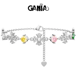 GANIA Single-Layer Five-Cross-Stitch Pendant Bracelet Nickel-Free High-Quality Adjustable Chain Religious-Style Jewelry Gift for Her