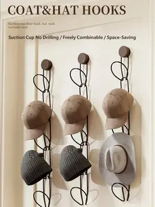 Hat Organizer Wall Mounted, No Drill No Adhesive Space Saving Cap Holder Rack, Holds 10+ Hats for Baseball Caps Beanies & Trucker Hats, Suction Cup Closet Door Storage, Bedroom Entryway Office Organizer for Men Women Vintage Home Decor Hanging