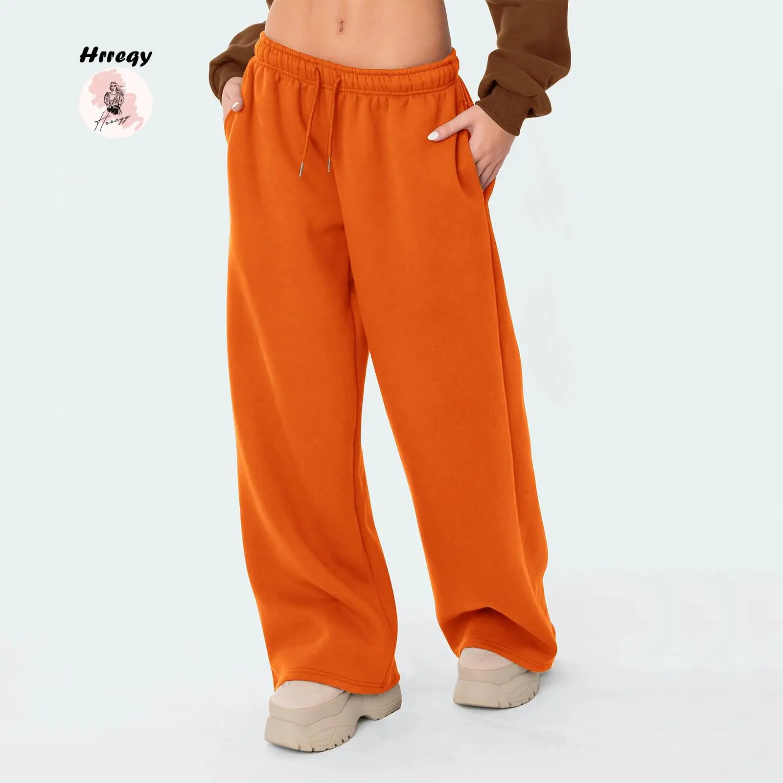 Women's Casual Joggers Sweatpants Solid Color Drawstring High Waist Wide Leg Trousers