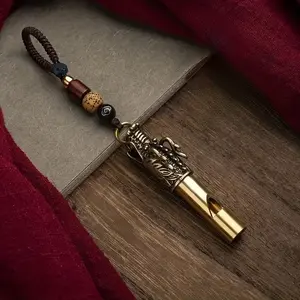 Durable Brass Outdoor Survival Whistle - Compact Survival Supplies with Built-in String, Traditional Chinese Motif, Keychain-Ready, Car Accessory, Unique Gifts for Man, Ideal for Emergency Signaling, Decorative Pendant