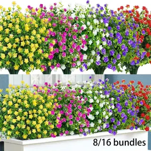Spring Artificial Flowers, UV Resistant Non-Fading Plastic Fake Decorative Plants, 8pcs/16pcs Set, Ideal for Home Decor, Wedding, Indoor Outdoor, Plastic Flower Decoration