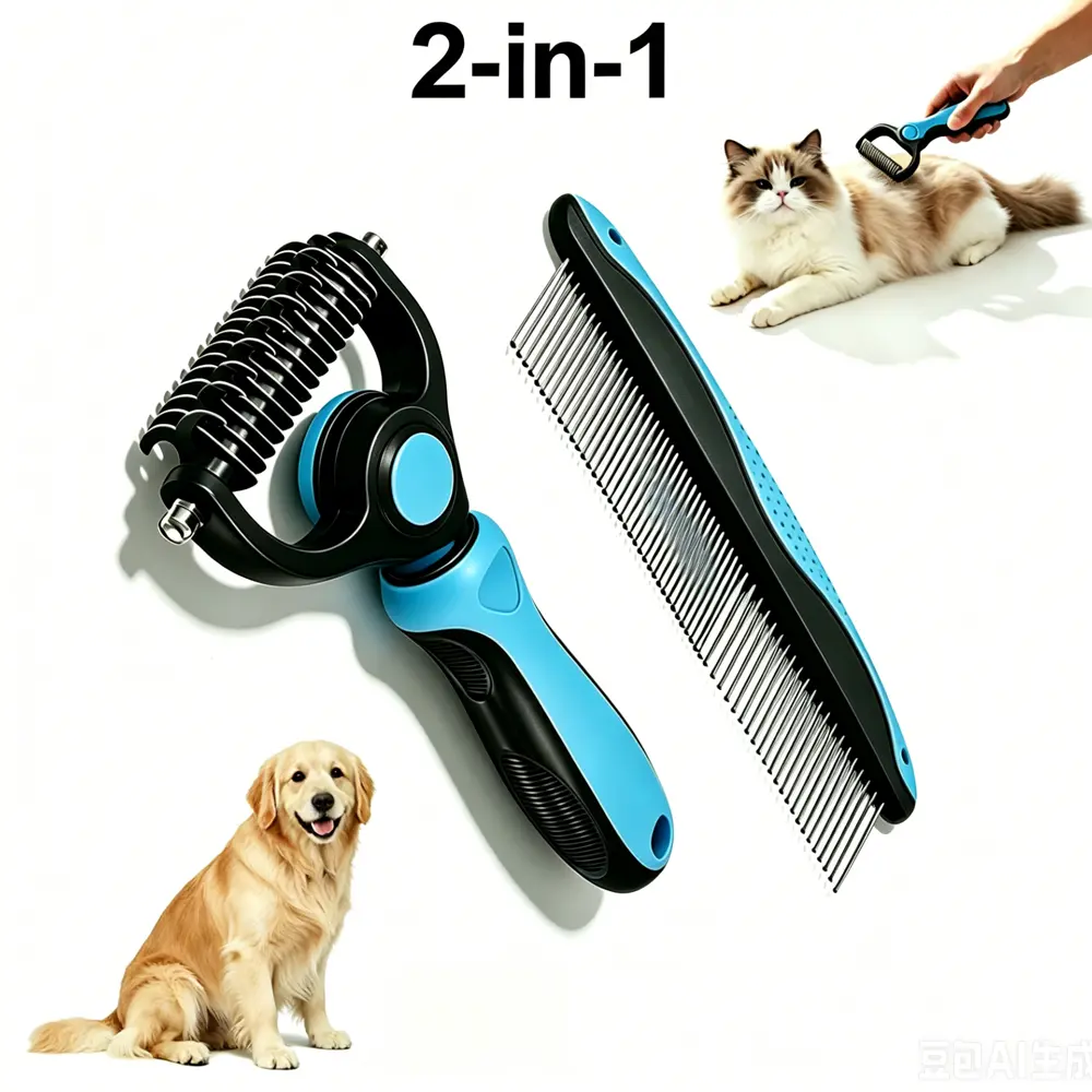 double-sided pet 2 Pack Multifunctional Dual Sided Pet Grooming Brush for Dogs & Cats - Sheding & Dematting Comb, Removes Loose Undercoat Hair, Pain-Free Desheding Tool for Long & Short Hair Pets
