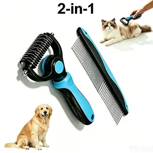 double-sided pet 2 Pack Multifunctional Dual Sided Pet Grooming Brush for Dogs & Cats - Sheding & Dematting Comb, Removes Loose Undercoat Hair, Pain-Free Desheding Tool for Long & Short Hair Pets