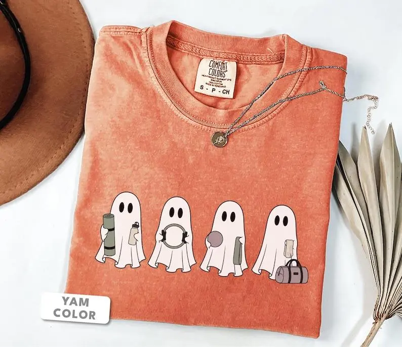 Pilates Ghost Shirt Halloween Pilates Graphic Tee Comfort Colors Workout Shirt Reformer Girl Gift Idea