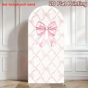 Pink Dance Ballerina Arch Covers Stretchy Backdrop with Bow Pattern for Newborn Celebration & 1st Birthday Party Photography Backgrounds Party Decor