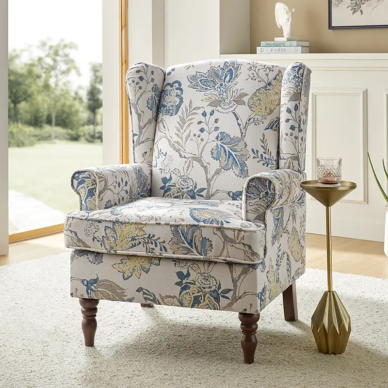 HULALA HOME Centaurs Upholstered Wingback Armchair – Cozy Foam-Filled Seat with Pocket Spring Support, Linen-Cotton Blend Fabric, Solid Wood Legs, Sturdy Frame, Mid-Century Style Accent Chair for Living Room, Bedroom, Reading Nook, Office.