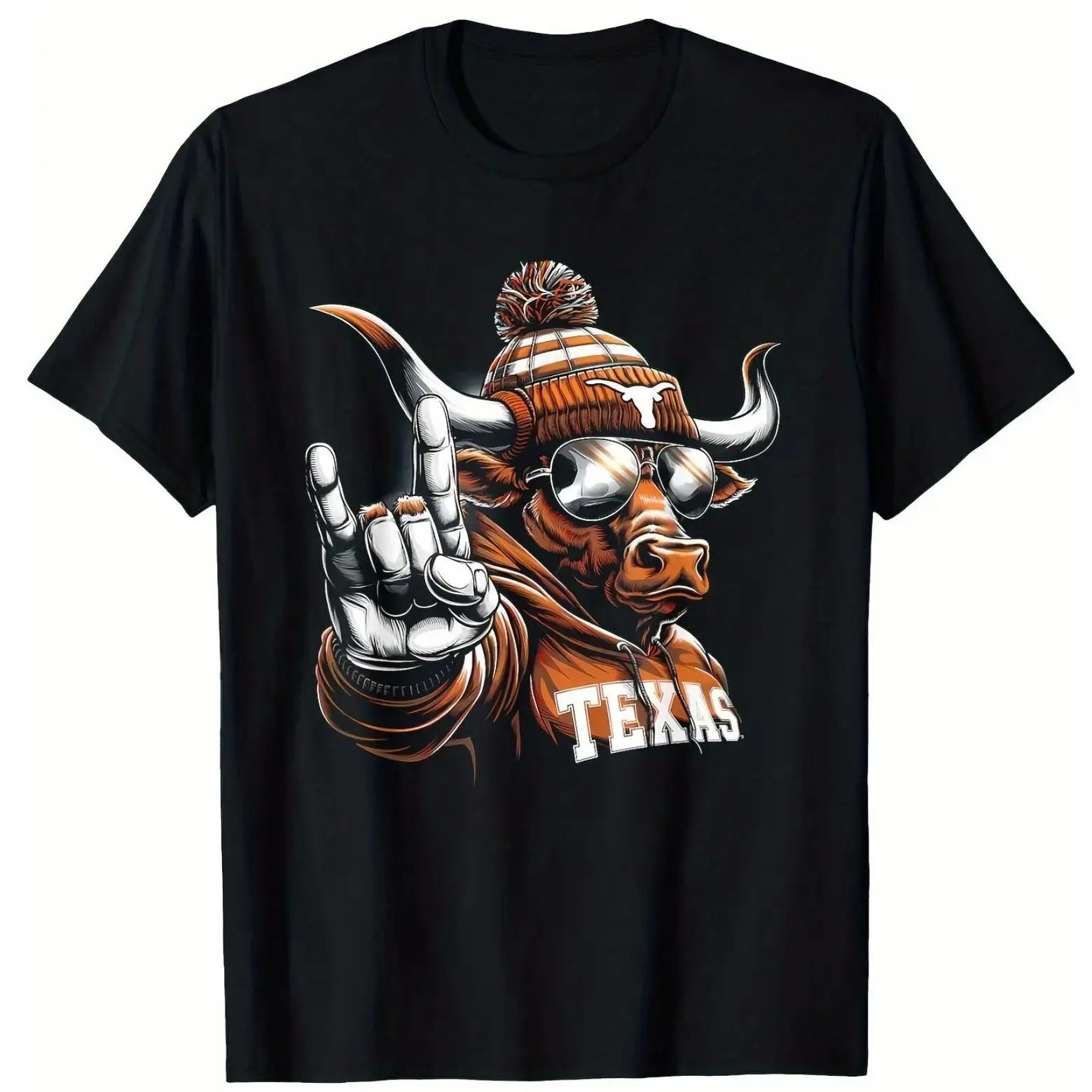 1 piece Men's Texas Longhorn Pattern T-Shirt,  Material, Round Neck, Short Sleeve, Regular Fit, Weekend Casual Wear, Spring and Summer Season Casual Wear,  Suitable for Valentine's Day, New Year, Father's Day, Christmas Casual