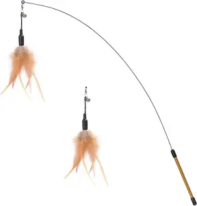 Pawaboo Feather Teaser Cat Toy – Interactive Wand with Bell and Natural Feathers